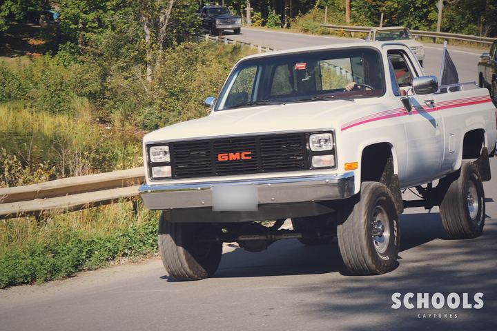 White GMC red stripe